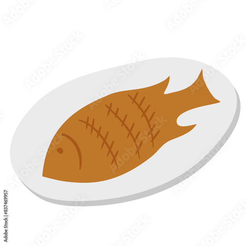 hand drawn grilled fish on a plate