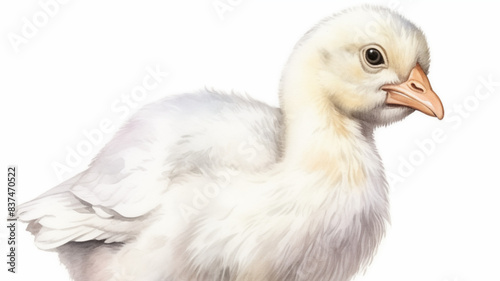 white baby chicken water color illustration portrait side view on white background