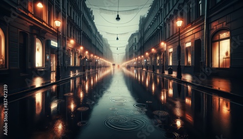 Quiet Rainy City Street