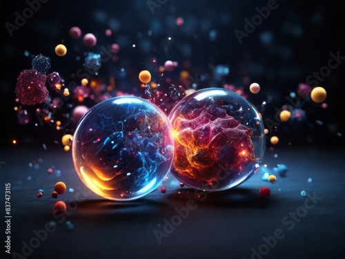 illustration of matter and antimatter particles interacting.
