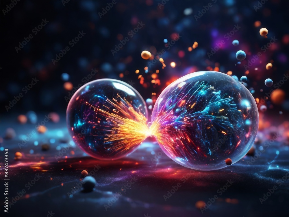 illustration of matter and antimatter particles interacting. illustration of matter and antimatter particles interacting.