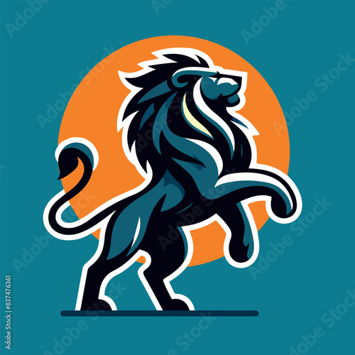 Illustration of a lion standing on two legs in a blue and yellow hue