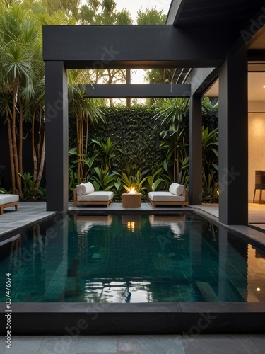 modern concept architecture of pool in the backyard