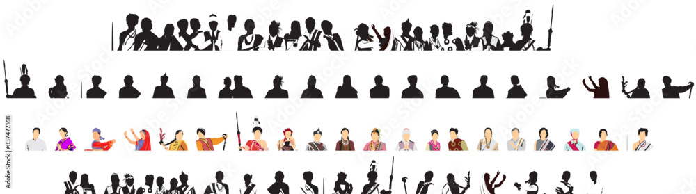 indian people of different state traditional dress avatar profile set silhouette indian people of different state traditional dress avatar profile set silhouette