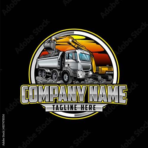 Trucking company logo. Bold badge emblem logo concept. Ready made logo template set vector isolated