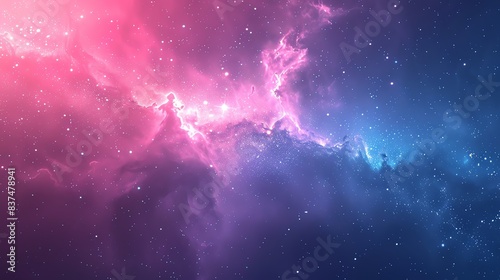 Abstract painting of a nebula, with vibrant shades of pink, blue, and purple. The nebula is full of swirling clouds of gas and dust, and is surrounded by a sea of stars.