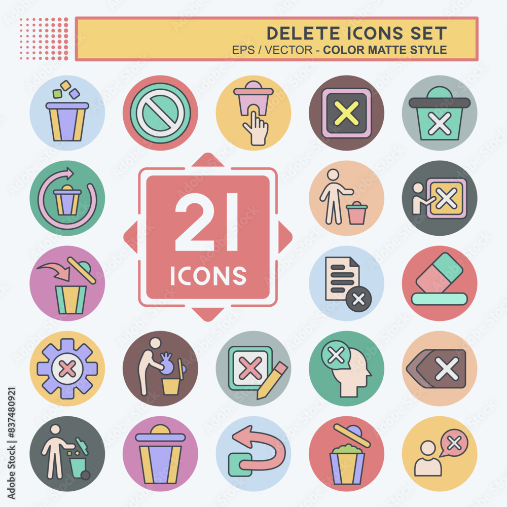 Icon Set Delete. related to Delete Button symbol. color mate style. simple design illustration Icon Set Delete. related to Delete Button symbol. color mate style. simple design illustration
