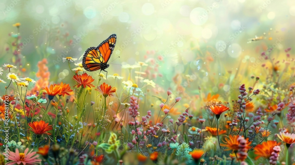 Monarch Butterfly in Colorful Wildflower Meadow Monarch Butterfly in Colorful Wildflower Meadow