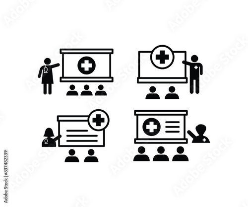 health medical education learning school people group icons vector design simple flat illustration collections set 