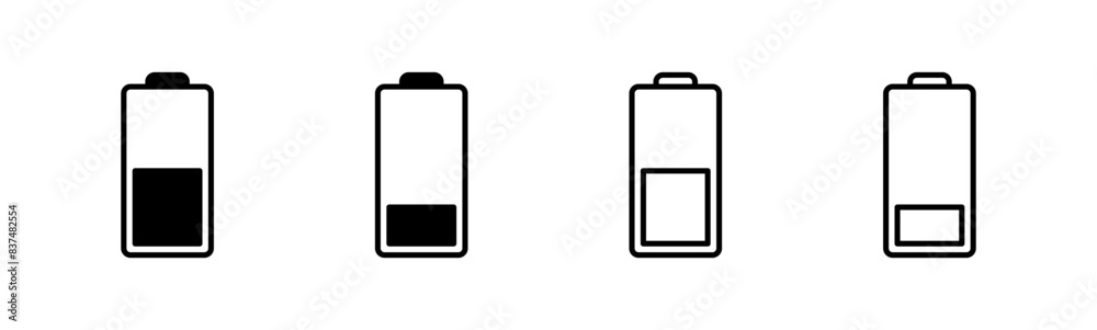 Battery icon set. battery charge level. battery charging icon Battery icon set. battery charge level. battery charging icon