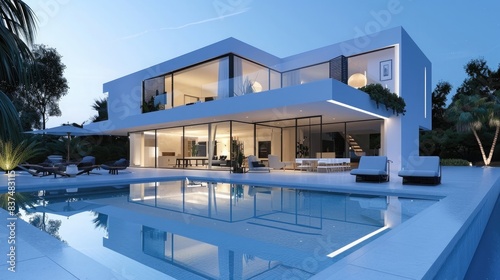 Modern white minimalistic style villa with swimming pool © Manzoor