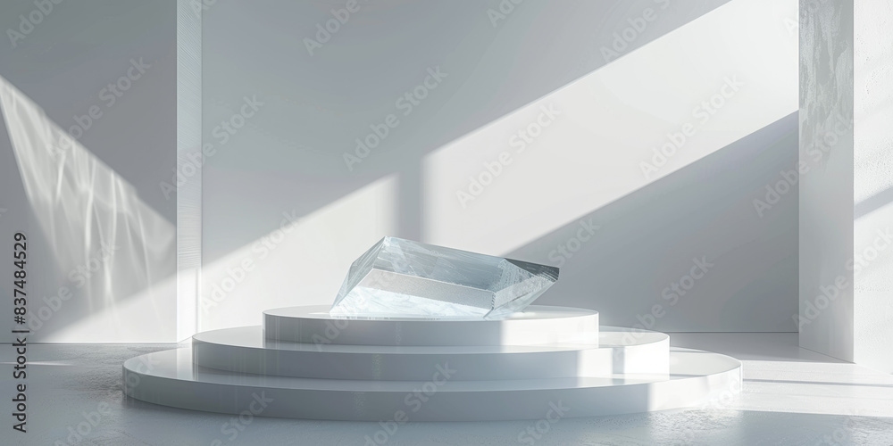 Clear Geometric Glass Podium with Light and Shadows Clear Geometric Glass Podium with Light and Shadows