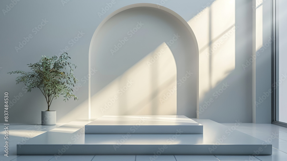 Clear Geometric Glass Podium with Warm Shadows Clear Geometric Glass Podium with Warm Shadows
