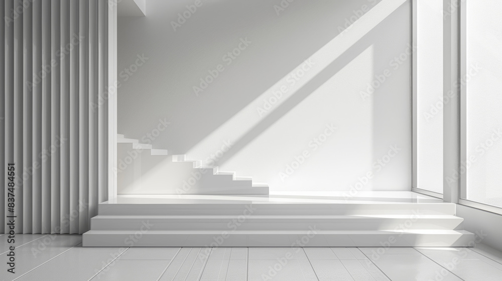Fototapeta premium Clear Geometric Glass Podium with Minimalist Staircase