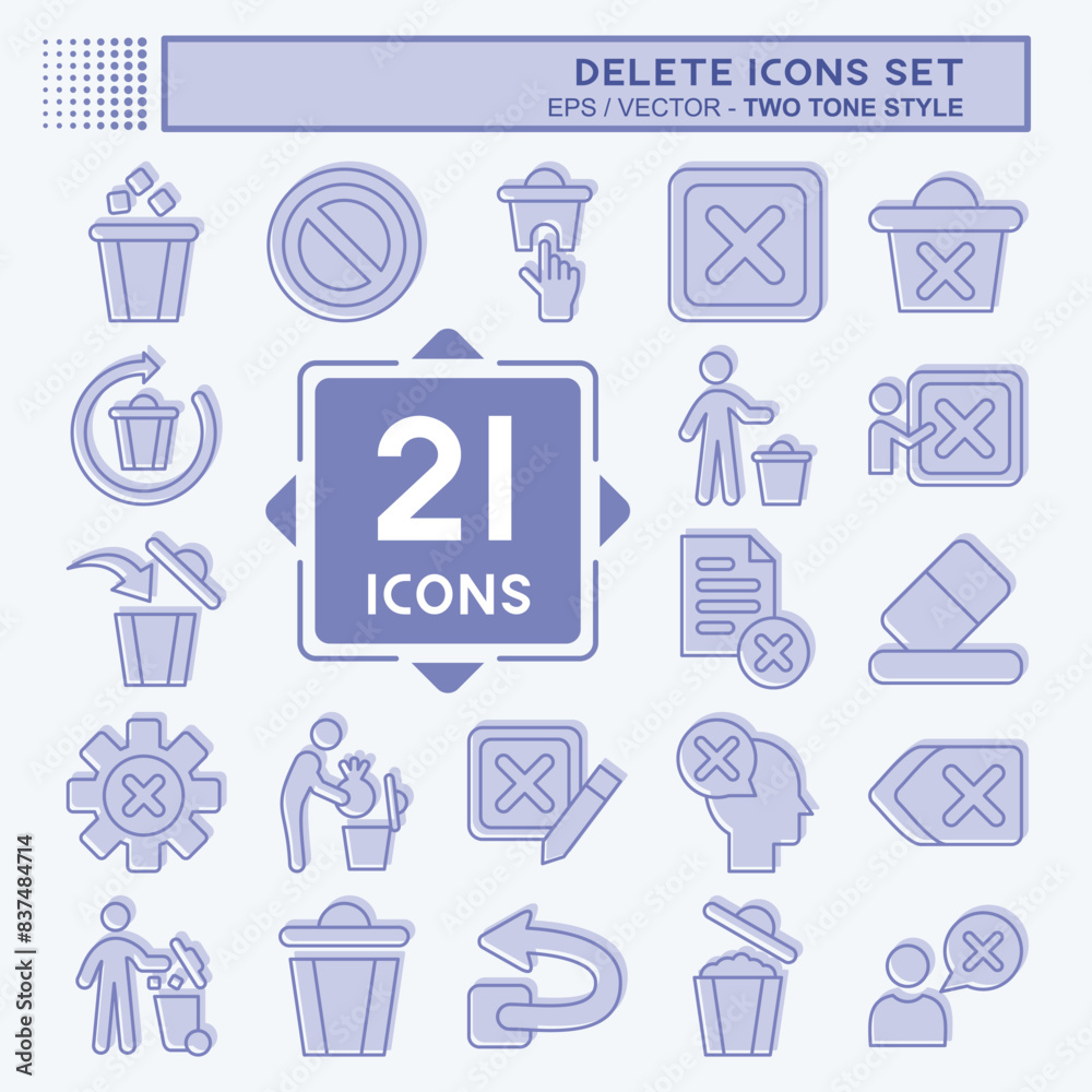 Icon Set Delete. related to Delete Button symbol. two tone style. simple design illustration Icon Set Delete. related to Delete Button symbol. two tone style. simple design illustration