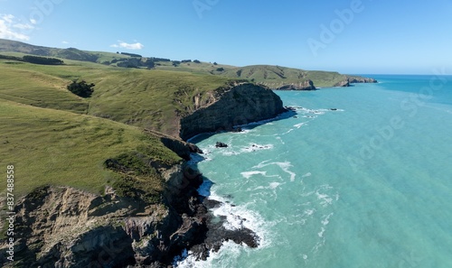 Coastal headlands and ocean of Birdlings Flat, Little River, Canterbury, New Zealand.