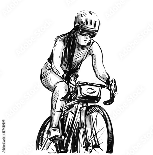 Drawing of woman cyclist in road bike