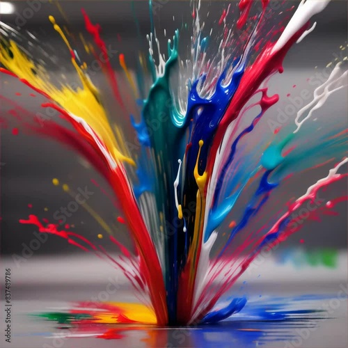 colorful exploding paint from the ground against plain background 