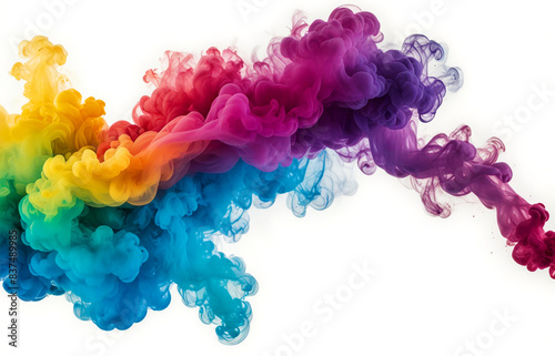 Rainbow gradient colorful ink smoke, isolated on white background