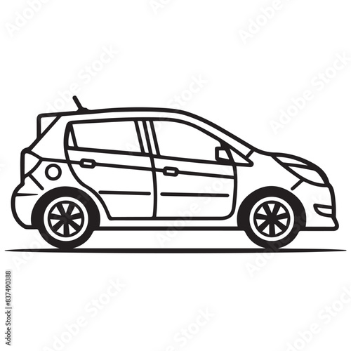 Hatchback in cartoon, doodle style . Image for t-shirt, web, mobile apps and ui. Isolated 2d vector illustration in logo, icon, sketch style, Eps 10, black and white. AI Generative