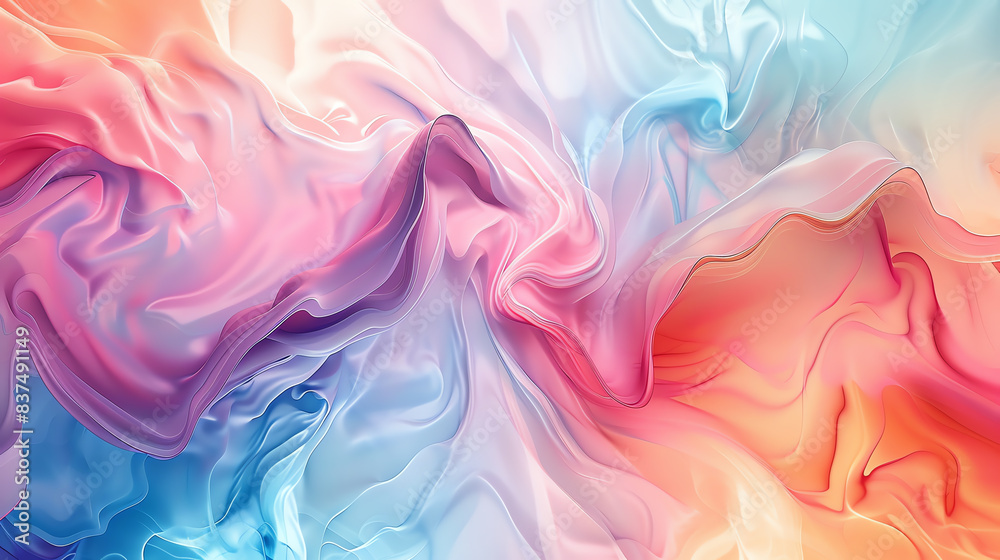 Obraz premium Gentle interference in abstract art, soft distortions, pastel colors, top view, showcasing subtle digital effects, digital tone, vivid color scheme.