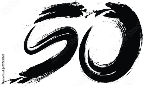 number 50 with paint brush strokes, 50 ,Number ,grunge brush freestyle font, designed using black and white handwriting line shape, logo, symbol, icon, graphic, vector.