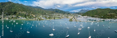 View of harbour and boats in Picton, Marlborough, New Zealand. photo