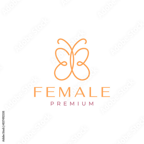 butterfly line feminine minimalist logo design vector
