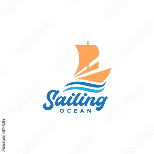 sailing ship colored logo design vector