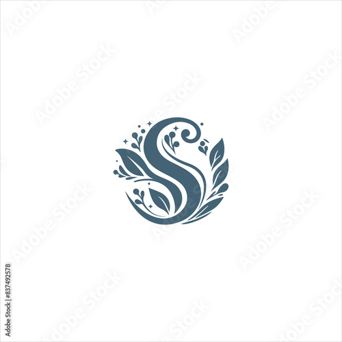 s letter vector. Capital letter S decorated with flowers and leaves. Vector floral logo isolated on white. Botanical monogram beautiful luxury letter S monogram 