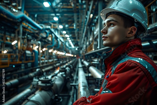 Focused Operator Monitoring Gauges and Adjusting Controls in Refinery