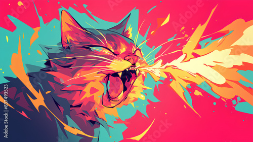 a cat spitting fire photo