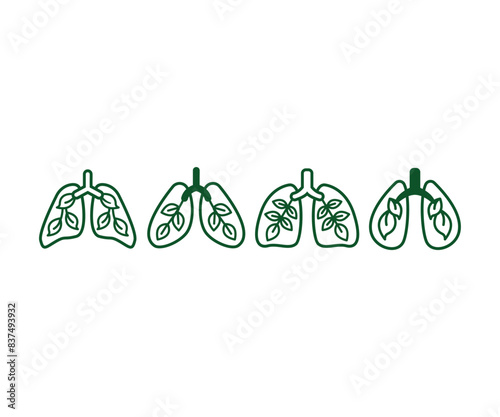 leaves green with lung medical anatomy icons symbol sign vector design simple line flat illustration collections sets isolated