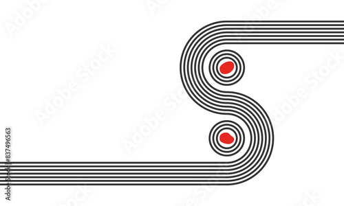 curved parallel lines and circles, meditation zen garden top view or life balance vector illustration, river flow and pebbles abstract