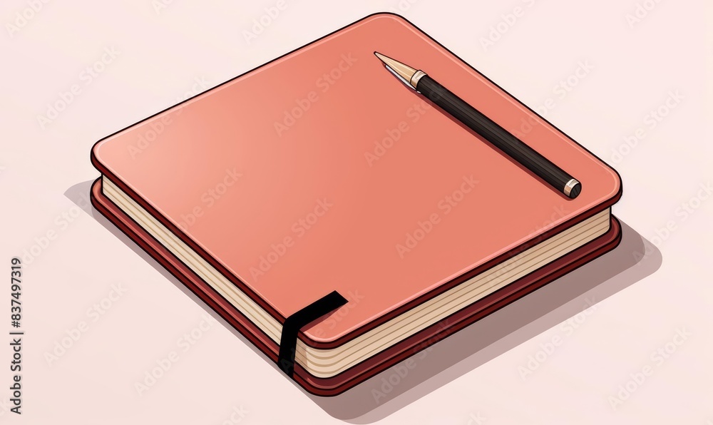 Leather notebook flat design, front view, premium theme, cartoon drawing, colored pastel Leather notebook flat design, front view, premium theme, cartoon drawing, colored pastel