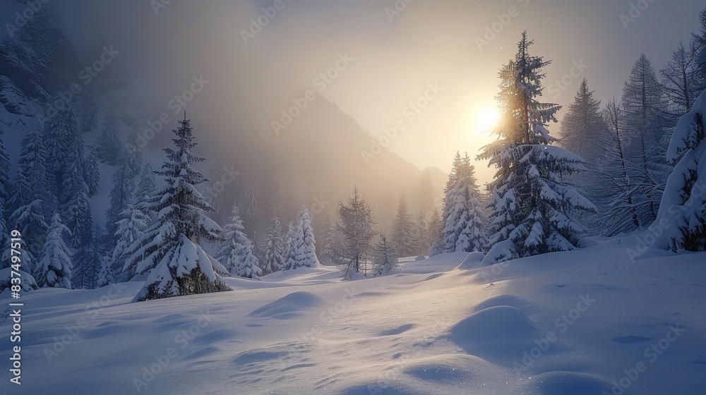 Fototapeta premium Sparkling Light in the Snowy Mountains