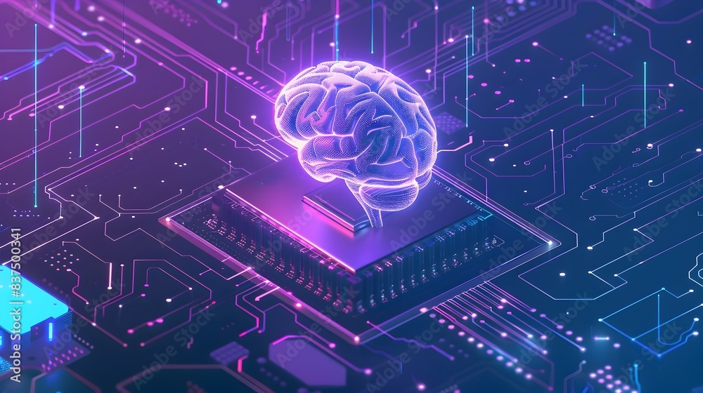 Glowing Digital Brain Surrounded by Neon Technological Circuits and Patterns Glowing Digital Brain Surrounded by Neon Technological Circuits and Patterns