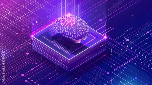 Futuristic Digital Brain in Glowing Technological Landscape
