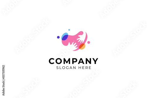 heart logo with hand care in caring love symbol colorful logo design