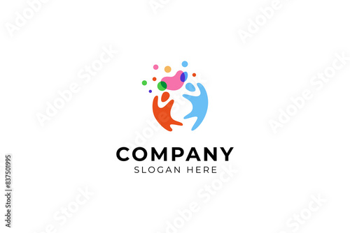 Love People Care logo. Communication, family, Social Care, Children, Sports, colorful vector symbolic signs.