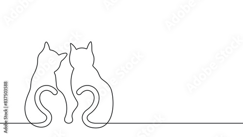 One line drawing of romantic couple cat