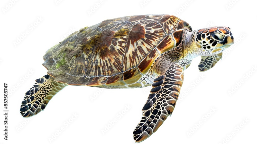 Fototapeta premium graceful sea turtle gliding through animal isolated on white background. animal wild life for designer ads