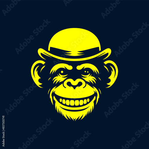 silhouette of smile chimpanzee monkey wear bowler hat
