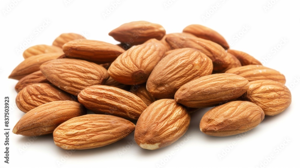 handful of raw almonds isolated on white background handful of raw almonds isolated on white background