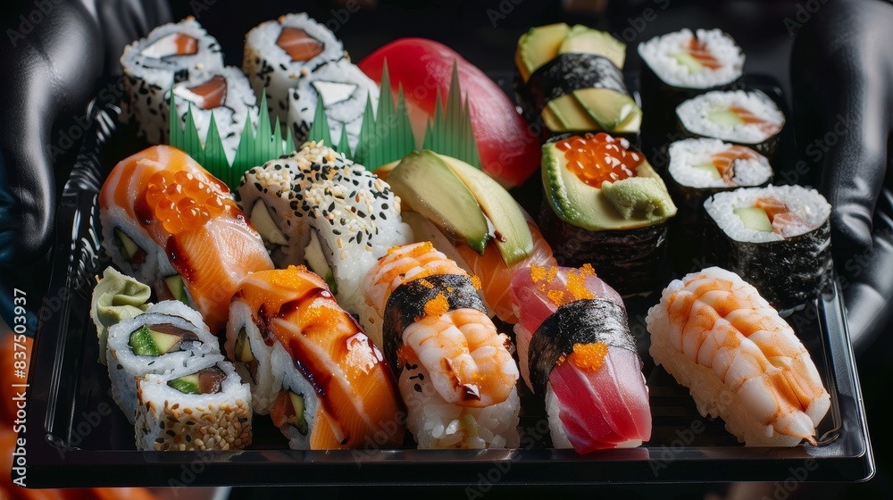 Opulent sushi assortment served with precision in an upscale ambiance, captured in UHD 4K for pristine clarity. Opulent sushi assortment served with precision in an upscale ambiance, captured in UHD 4K for pristine clarity.