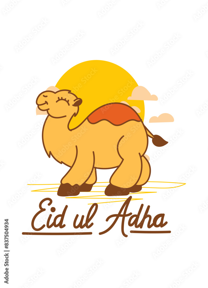 Obraz premium Doodle Muslim holiday Eid al-Adha. the sacrifice a ram or white and black sheep. graphic design decoration kurban bayrami. month lamb and a lamp.Translation from Arabic: Eid al-Adha