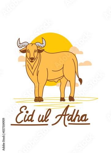 Doodle Muslim holiday Eid al-Adha. the sacrifice a ram or white and black sheep. graphic design decoration kurban bayrami. month lamb and a lamp.Translation from Arabic: Eid al-Adha