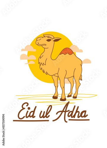 Doodle Muslim holiday Eid al-Adha. the sacrifice a ram or white and black sheep. graphic design decoration kurban bayrami. month lamb and a lamp.Translation from Arabic: Eid al-Adha