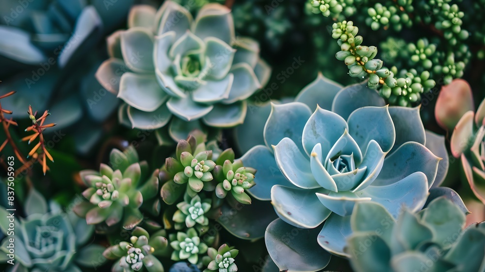 Close-up of various succulent plants in a botanical garden. Close-up of various succulent plants in a botanical garden.