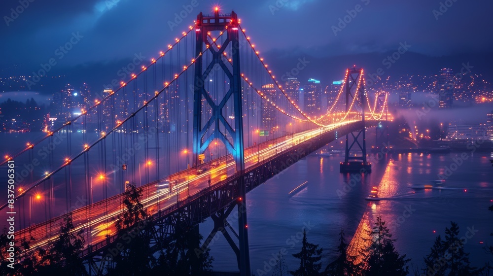 Naklejka premium Sparkling Light on the Suspension Bridge